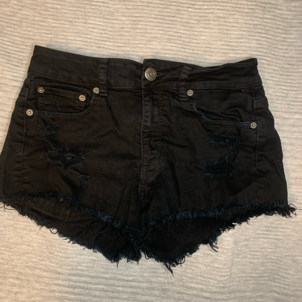 American Eagle Outfitters Black Jean Shorts Distressed Cut-Off Style